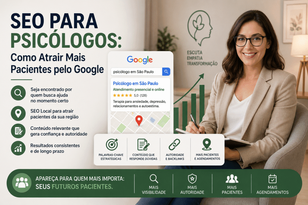SEO para psicólogos com estratégias para atrair pacientes pelo Google e fortalecer a autoridade profissional