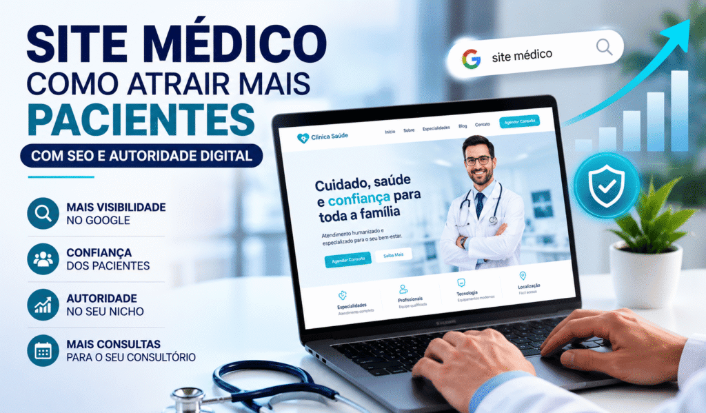 Site médico otimizado para SEO com foco em autoridade digital e atração de pacientes pelo Google.